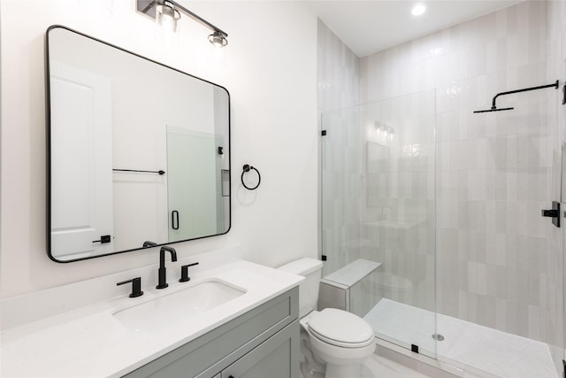6137 Pacific Forest Dr, Houston, TX 77346 - full bath featuring a tile shower, toilet, vanity, and recessed lighting