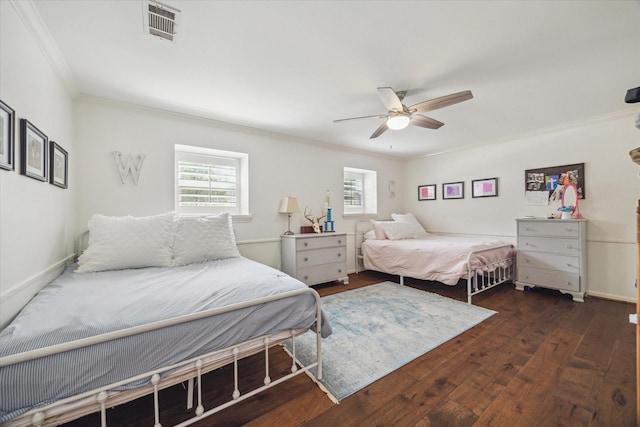 3006 Ann Arbor Dr, Houston, TX 77063 - bedroom featuring ornamental molding, hardwood / wood-style floors, ceiling fan, and baseboards