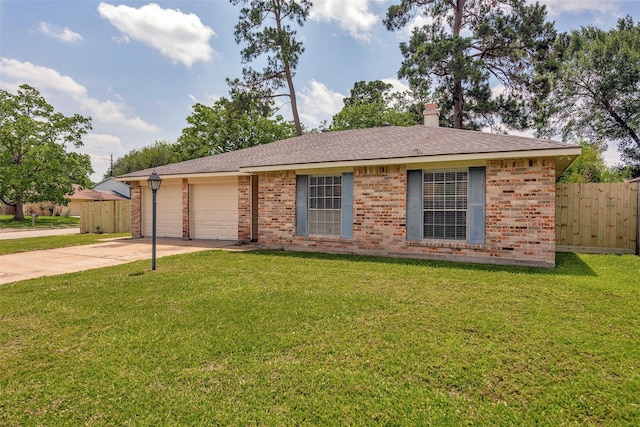 9507 Rannock Way, Spring, TX 77379 - single story home with concrete driveway, brick siding, an attached garage, and a chimney