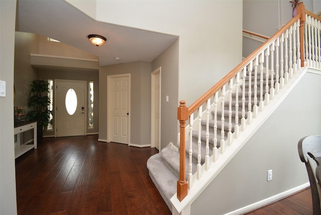 19026 Rustling Ridge Ln, Tomball, TX 77377 - foyer with stairs, hardwood / wood-style floors, and lofted ceiling