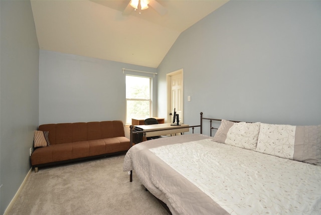 19026 Rustling Ridge Ln, Tomball, TX 77377 - bedroom featuring lofted ceiling, carpet flooring, and a ceiling fan