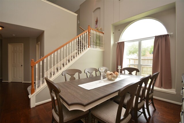 19026 Rustling Ridge Ln, Tomball, TX 77377 - dining space featuring stairs and hardwood / wood-style floors