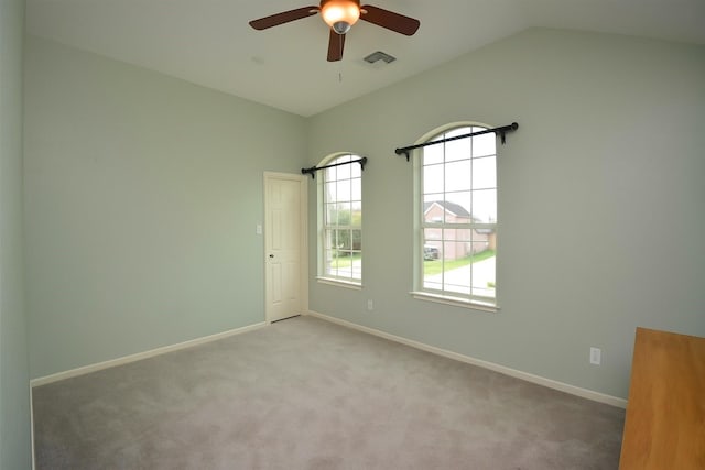 19026 Rustling Ridge Ln, Tomball, TX 77377 - empty room featuring a ceiling fan, carpet flooring, and lofted ceiling