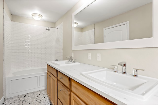 5000 Old Castle Ln, Dickinson, TX 77539 - full bathroom featuring washtub / shower combination and double vanity