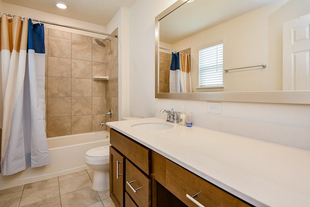 4827 Ranleagh Ct, Katy, TX 77493 - full bath featuring vanity, toilet, shower / bath combo with shower curtain, tile patterned flooring, and recessed lighting