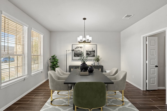 32415 Tallow Creek Dr, Waller, TX 77484 - dining space with wood tiled floors, baseboards, healthy amount of natural light, and a chandelier