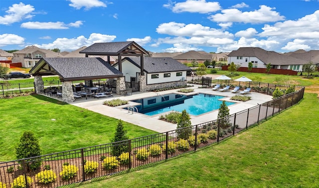 32415 Tallow Creek Dr, Waller, TX 77484 - view of swimming pool with a gazebo, a residential view, and a patio