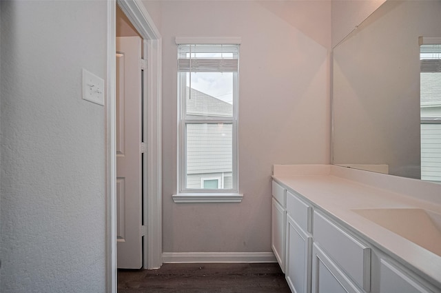 24710 Landolfi Dr, Katy, TX 77493 - bathroom featuring wood finished floors, healthy amount of natural light, baseboards, and vanity