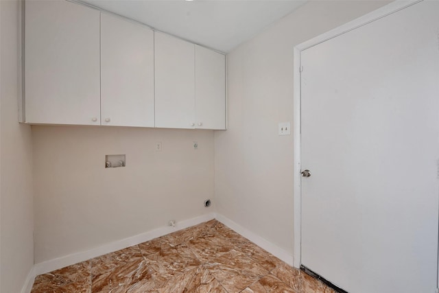 4111 Wildacres Dr, Houston, TX 77072 - laundry room featuring cabinet space, washer hookup, baseboards, hookup for a gas dryer, and hookup for an electric dryer