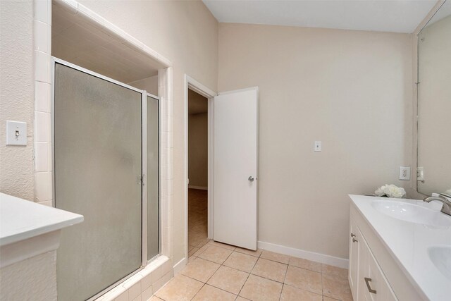 4111 Wildacres Dr, Houston, TX 77072 - full bath featuring vanity, a shower stall, and tile patterned flooring