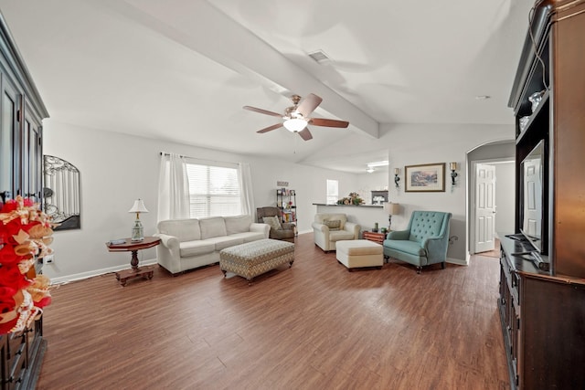 4603 Poppy Crest Ct, Richmond, TX 77469 - living room featuring wood finished floors, a ceiling fan, and baseboards