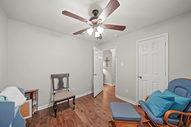 4603 Poppy Crest Ct, Richmond, TX 77469 - sitting room with ceiling fan, wood finished floors, and baseboards