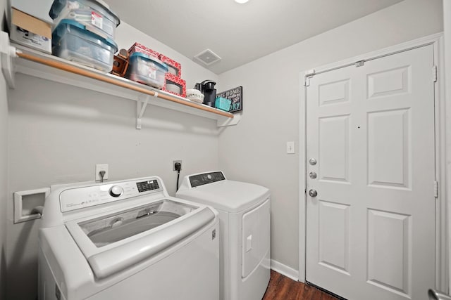 4603 Poppy Crest Ct, Richmond, TX 77469 - laundry room featuring independent washer and dryer, dark wood finished floors, and baseboards