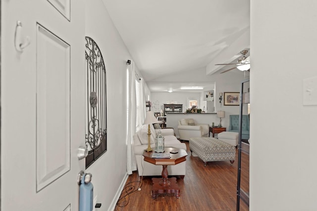 4603 Poppy Crest Ct, Richmond, TX 77469 - entrance foyer featuring wood finished floors, vaulted ceiling, a ceiling fan, and baseboards