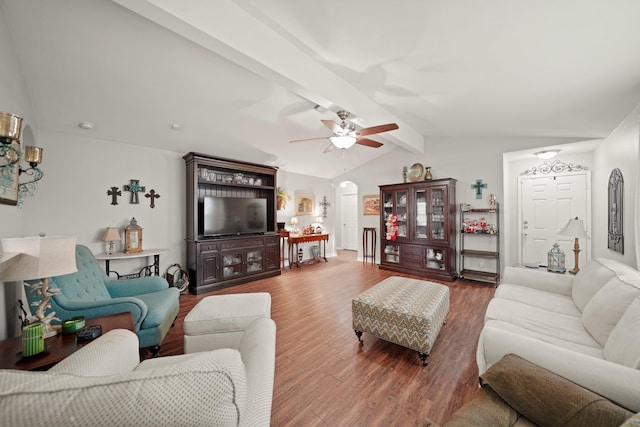 4603 Poppy Crest Ct, Richmond, TX 77469 - living area featuring arched walkways, wood finished floors, and a ceiling fan