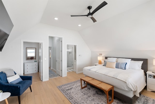 175 Autumn Wood Trl, Gun Barrel City, TX 75156 - bedroom with lofted ceiling, light wood finished floors, baseboards, recessed lighting, and a ceiling fan