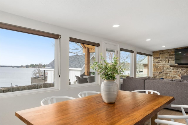 175 Autumn Wood Trl, Gun Barrel City, TX 75156 - dining space with a water view and recessed lighting