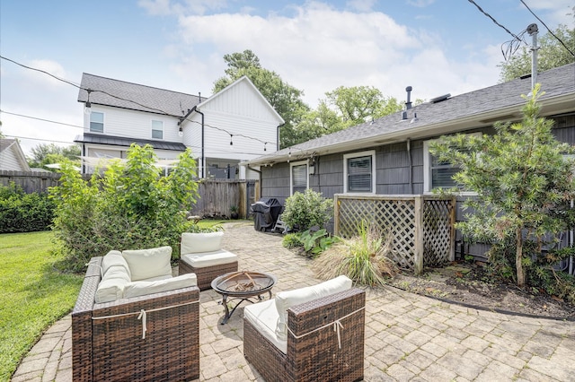 1023 Waltway Dr, Houston, TX 77008 - view of patio featuring an outdoor living space with a fire pit