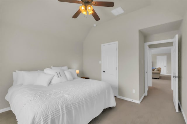 2810 Red Maple Dr, Katy, TX 77494 - bedroom with carpet floors, baseboards, vaulted ceiling, and ceiling fan