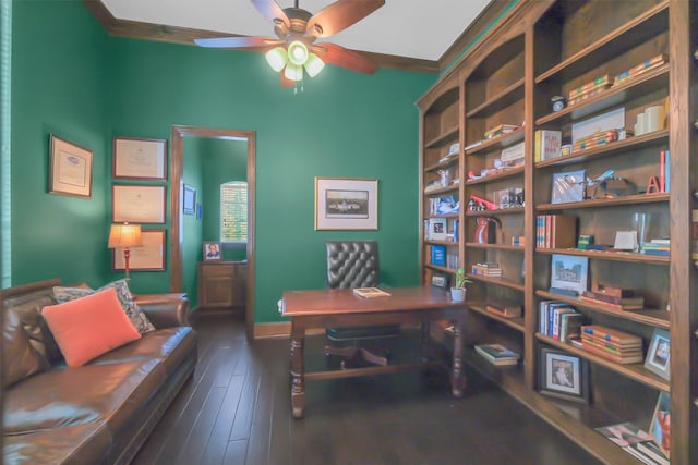 2810 Red Maple Dr, Katy, TX 77494 - office space with ceiling fan, hardwood / wood-style floors, and baseboards
