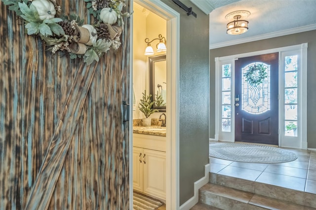 1914 Tipperary Dr, Deer Park, TX 77536 - foyer entrance featuring ornamental molding, tile patterned flooring, and baseboards