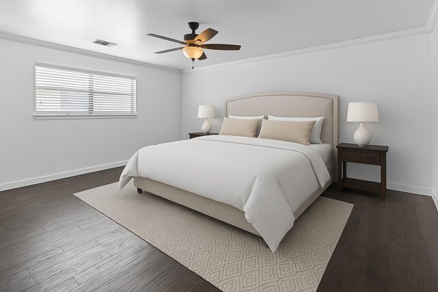 5610 Oakhaven Ln, Houston, TX 77091 - bedroom with crown molding, wood finished floors, baseboards, and ceiling fan