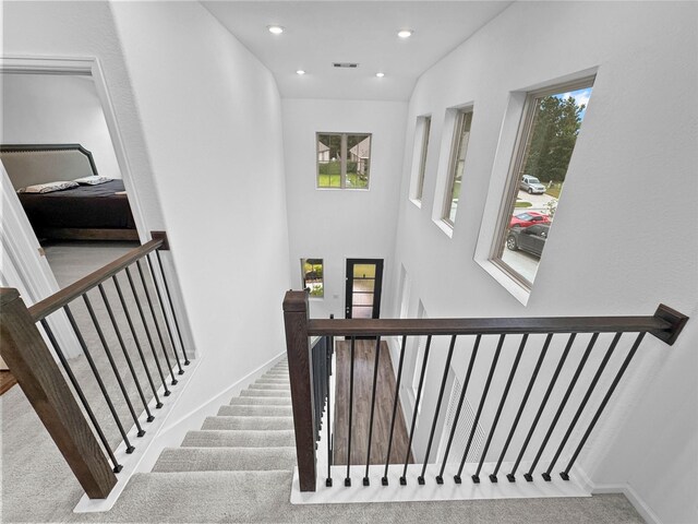 4326 Camden Springs Trl, Porter, TX 77365 - staircase with baseboards, recessed lighting, and carpet