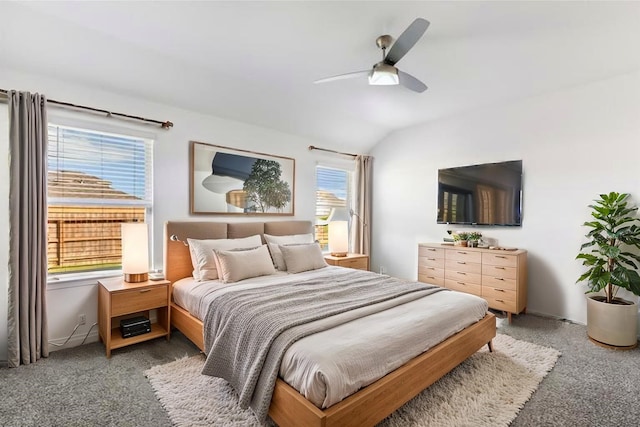 17718 Sommerset Falls Ln, Crosby, TX 77532 - carpeted bedroom with lofted ceiling and a ceiling fan