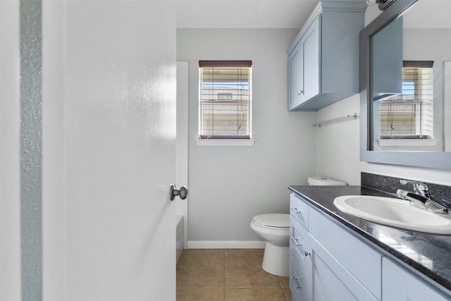 10911 Cedar Bridge St, Houston, TX 77075 - bathroom featuring toilet, vanity, tile patterned flooring, and baseboards