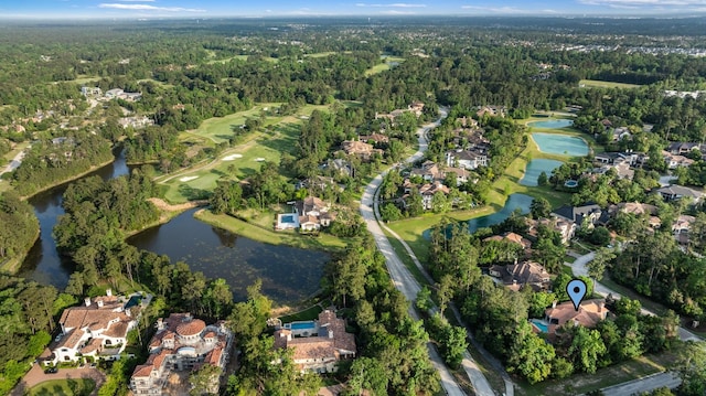 3 Maroon Creek Ct, The Woodlands, TX 77389 - view of property location with a nearby body of water, a forest, a local golf course, and nearby suburban area