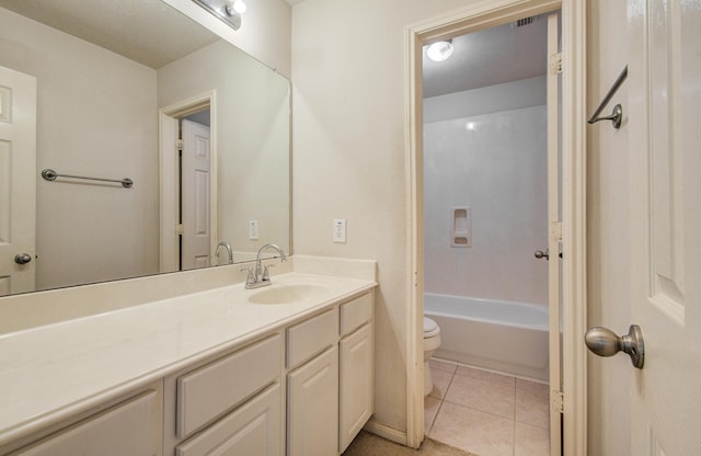 1418 High Thicket Ct, Spring, TX 77373 - bathroom with toilet, vanity, tile patterned floors, and shower / washtub combination