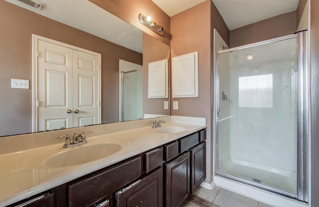 1418 High Thicket Ct, Spring, TX 77373 - full bath with a stall shower, tile patterned flooring, and double vanity