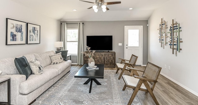 310 Bandit Cove Ct, Crosby, TX 77354 - living area with ceiling fan, wood finished floors, baseboards, and recessed lighting