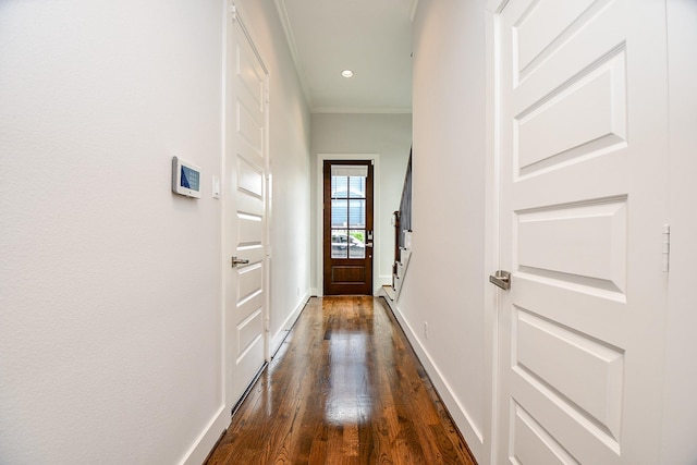11028 Avenu Malkenu Ave, Houston, TX 77043 - doorway featuring dark wood-style floors, ornamental molding, and baseboards