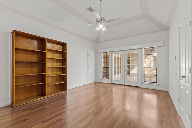 1015 Flagmore Dr, Katy, TX 77450 - spare room featuring ceiling fan, baseboards, wood finished floors, and lofted ceiling