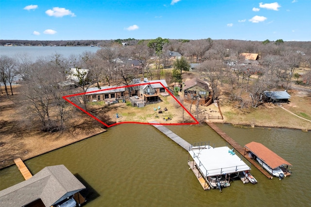 5324 Shady Ln, Eustace, TX 75124 - aerial view of property and surrounding area with a large body of water and property parcel outlined