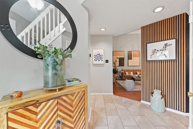 8515 Cold Lake Dr, Houston, TX 77088 - hall featuring recessed lighting, light tile patterned floors, and baseboards