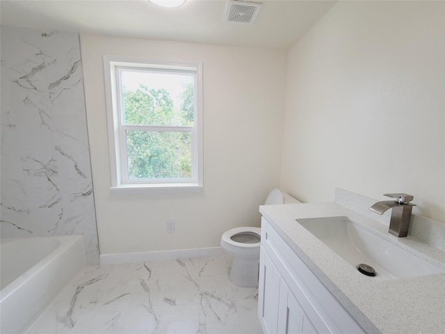 9926 Tangiers Rd, Houston, TX 77041 - full bath with toilet, vanity, marble finish floors, and baseboards