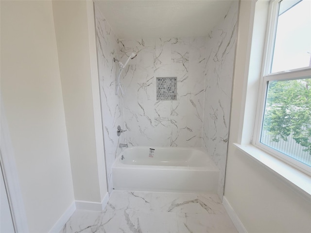 9926 Tangiers Rd, Houston, TX 77041 - full bathroom with shower / bathtub combination, baseboards, and marble finish floors