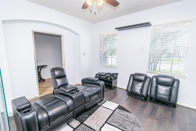 15102 Dry Ridge Ct, Humble, TX 77346 - home office with ceiling fan, wood finished floors, plenty of natural light, and baseboards
