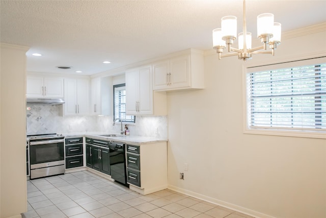 215 Edward Ln, Brenham, TX 77833 - kitchen featuring stainless steel electric stove, black dishwasher, under cabinet range hood, a sink, and white cabinets