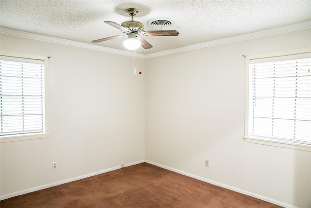 215 Edward Ln, Brenham, TX 77833 - spare room with carpet floors, ceiling fan, plenty of natural light, crown molding, and a textured ceiling