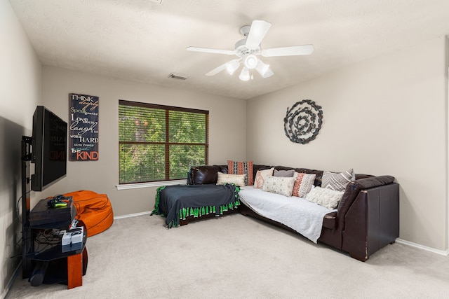 13617 Jasmine Creek Ln, Rosharon, TX 77583 - carpeted living room with baseboards and a ceiling fan