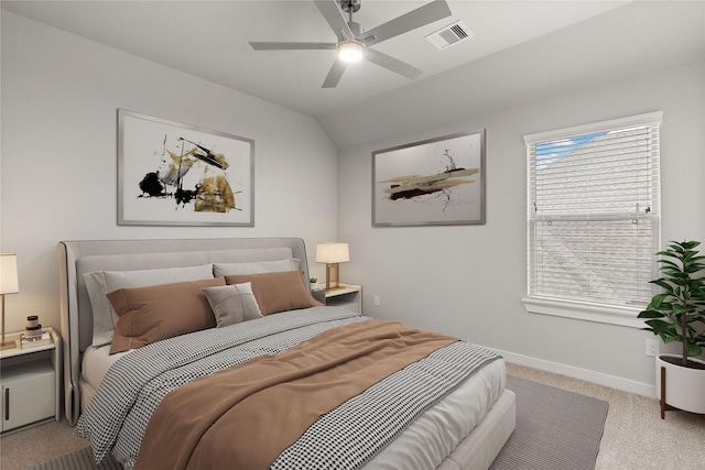 231 Upland Dr, Waller, TX 77484 - bedroom with carpet flooring, baseboards, vaulted ceiling, and ceiling fan