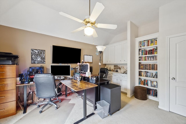 2326 Pin Hook Ct, Seabrook, TX 77586 - office space with a ceiling fan, light carpet, and vaulted ceiling