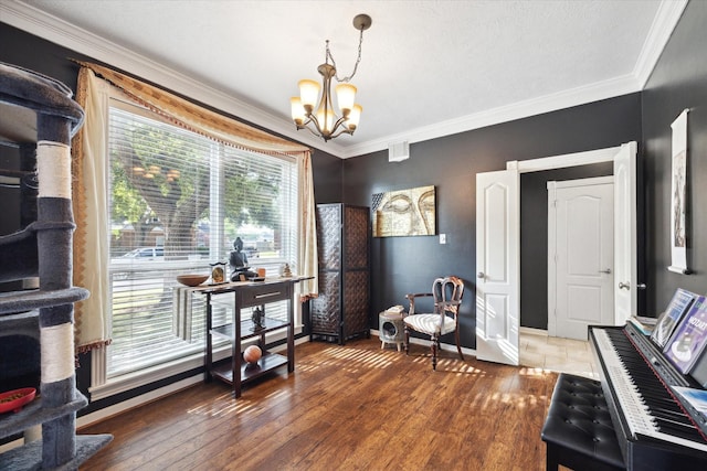 2326 Pin Hook Ct, Seabrook, TX 77586 - home office with a chandelier, crown molding, baseboards, and wood finished floors