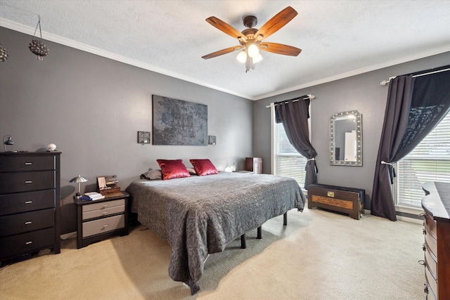 2326 Pin Hook Ct, Seabrook, TX 77586 - bedroom featuring light carpet, multiple windows, crown molding, and ceiling fan