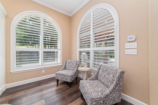 2260 Teas Crossing Dr, Conroe, TX 77304 - sitting room with crown molding, wood finished floors, and baseboards