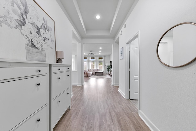 25219 Easton Ramsey Way, Richmond, TX 77406 - hall featuring light wood finished floors, recessed lighting, and baseboards