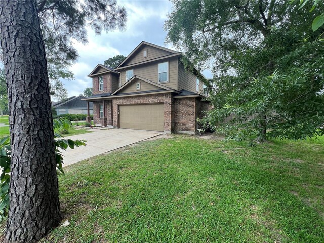 16127 Port O Call St, Crosby, TX 77532 - view of front of property with brick siding, driveway, a front lawn, and an attached garage